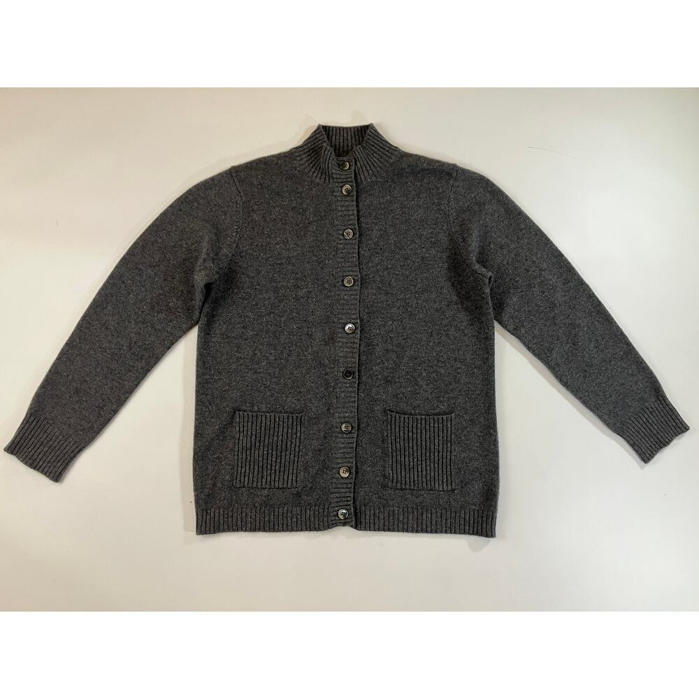 Orvis Men M 100% Cashmere Charcoal Gray Button Front Cardigan Sweater Pockets